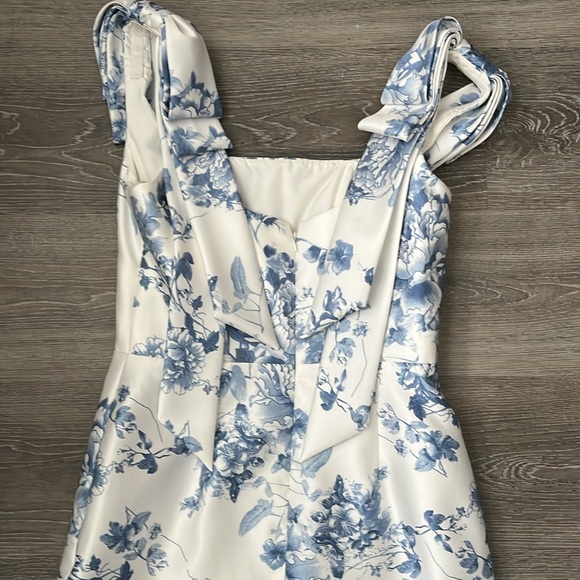 Dessy Collection Floral Print Ruffle Tie Strap Gown - Picture 8 of 10